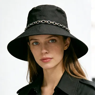 wide brim bucket hat